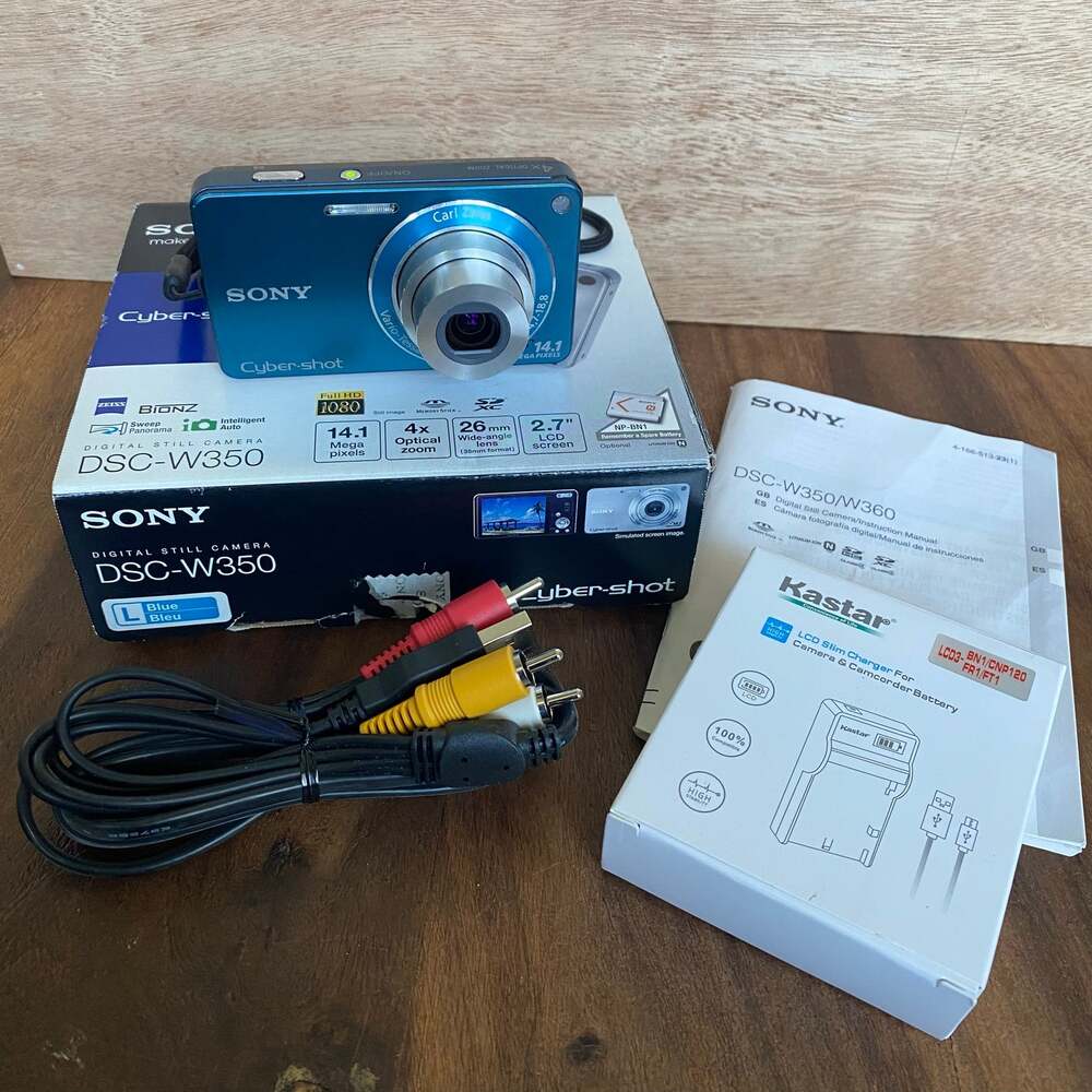 Sony Cybershot DSC-W350 Blue Digital Camera W/ Battery Charger